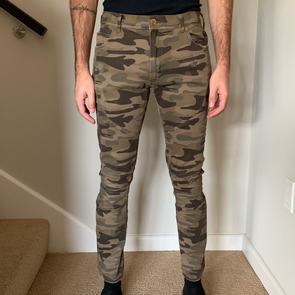 AAA By TOPMAN Camo Distressed Biker Jeans